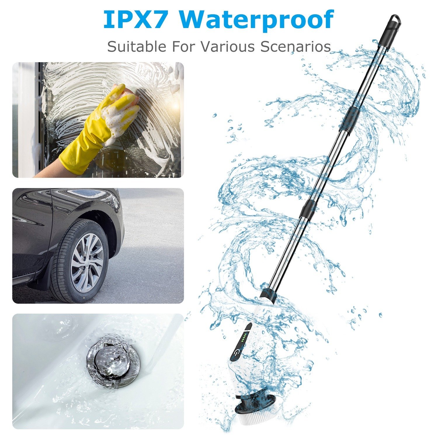 40a0fe5a-fa47-46a7-bf9a-9fa19dee564a.jpg 1Pc Electric Spin Scrubber Cordless Rechargeable Telescopic Cleaning Brush 8 Replaceable Heads 2 Speed Adjustable Extension Arm Bathroom Tub Tile Floor - Image 9