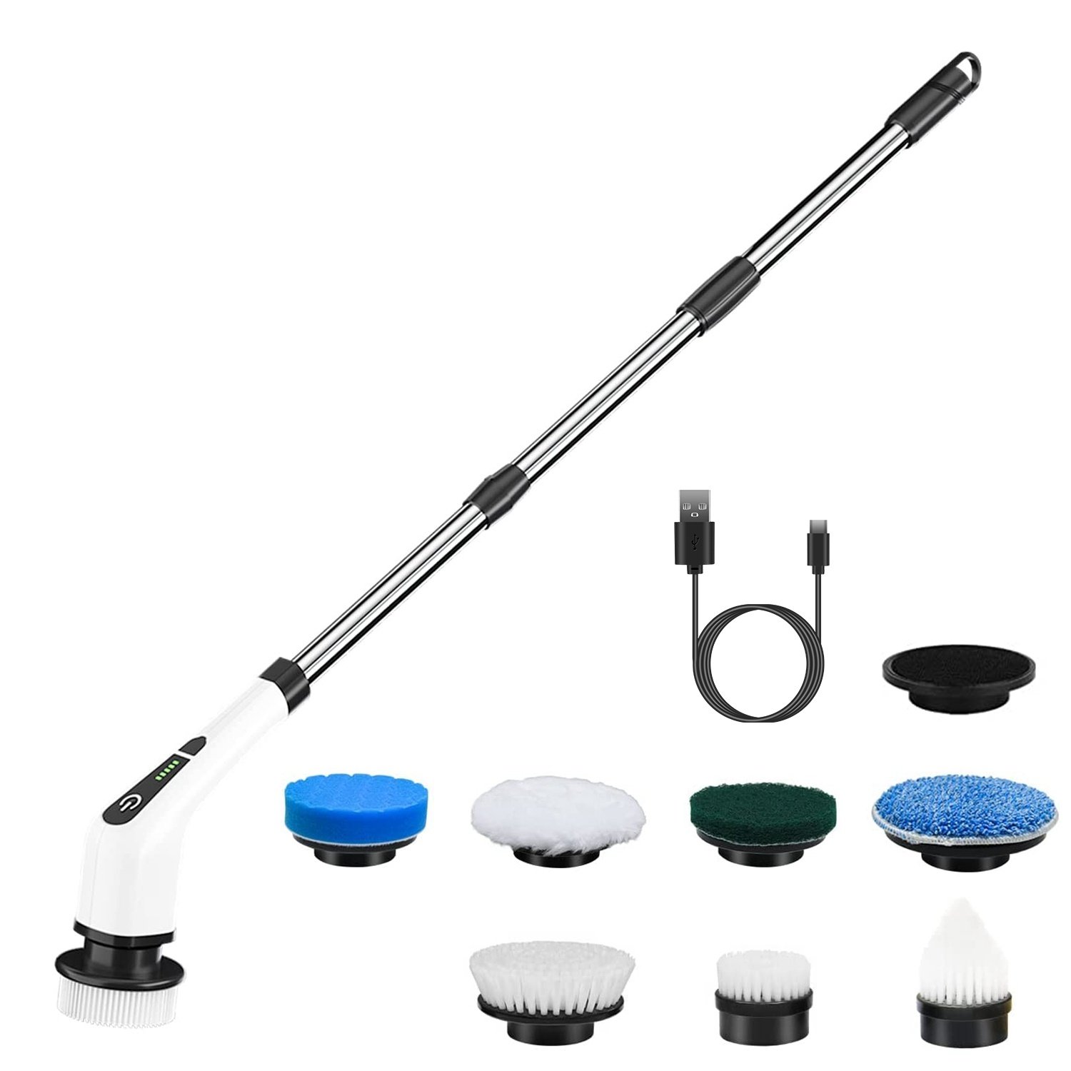 6e918ed7-9ea6-4a09-ab64-faf112b8802e.jpg 1Pc Electric Spin Scrubber Cordless Rechargeable Telescopic Cleaning Brush 8 Replaceable Heads 2 Speed Adjustable Extension Arm Bathroom Tub Tile Floor - Image 4